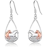 CUOKA MIRACLE Horse Earrings for Women 925 Sterling Silver Rose Gold Horse Dangle Drop Earrings Animal Dangle Earrings Western Jewelry Gifts for Women on Birthday Mother's Day