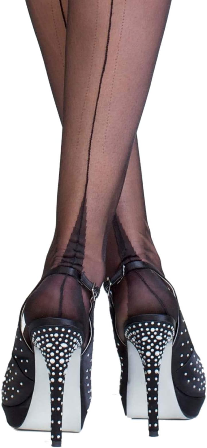 Premier Lingerie Fully Fashioned Black Point Heel & Seam Stockings (PLffp) [USA]