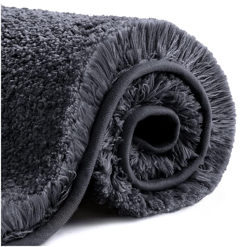 VANZAVANZU Non Slip Bath Mat Thickened Bath Rug for Bathroom Absorbent Ultra Soft Bathroom Mat Rug Fluffy Microfiber Bedside Rug Carpet Floor Mat, Quick-drying, Machine Washable - 40 x 60cm (Black)