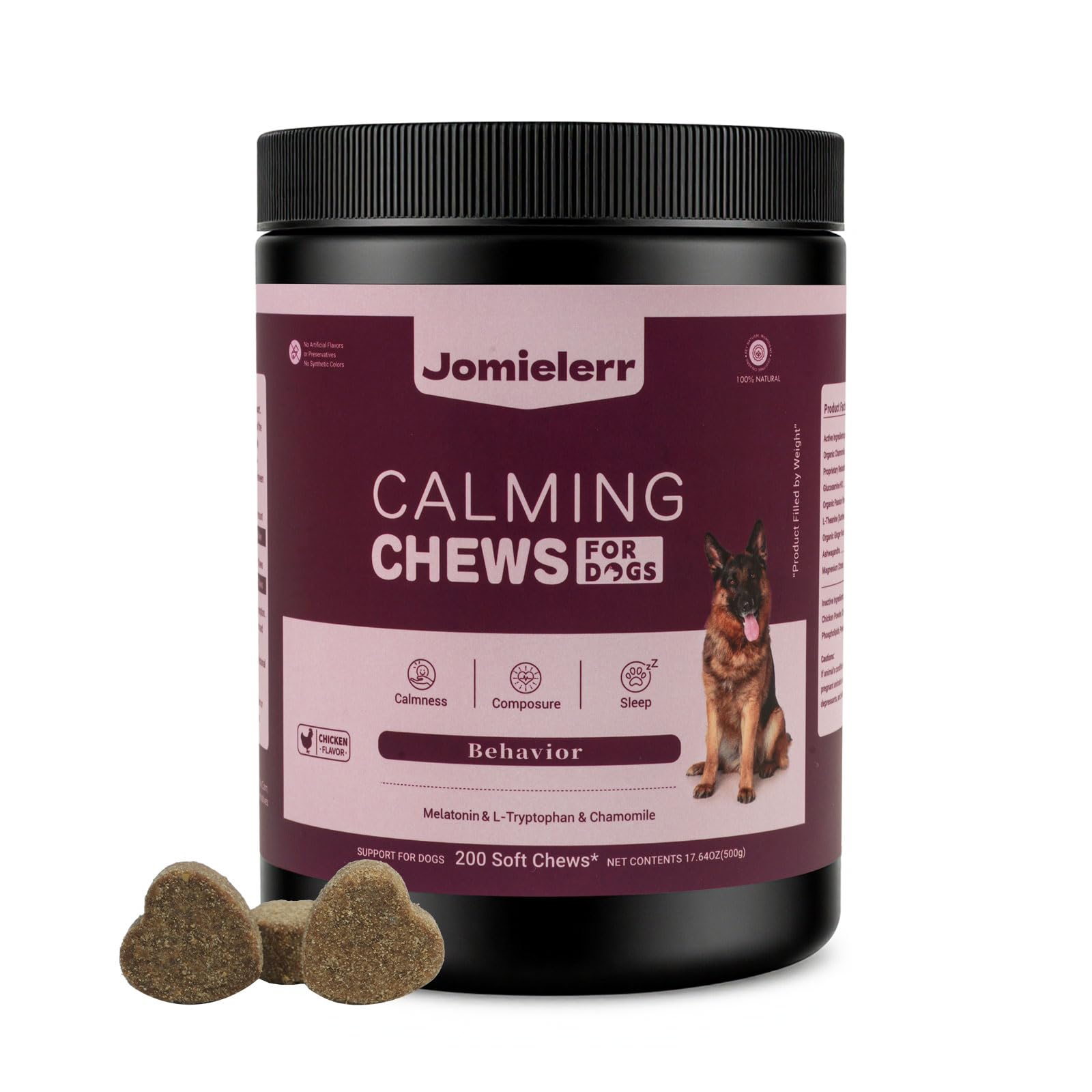 Jomielerr Calming Chews for Dogs 200 ct, Dog Calming Treats and Bites with Melatonin Anxiety Relief Treats for Dogs- Supports Relaxation for Travel, Separation, Barking, Fireworks, Chicken Flavor