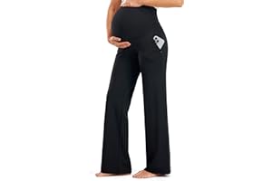 JOYSPELS Smooth Feeling Wide-Leg Maternity Work Pants Soft Pregnancy Yoga Pants with Zippered Pockets Over The Belly