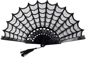 kreepsville 666 Spiderweb Lace Gothic Fabric Hand Fan with Tassel, One Size, Black
