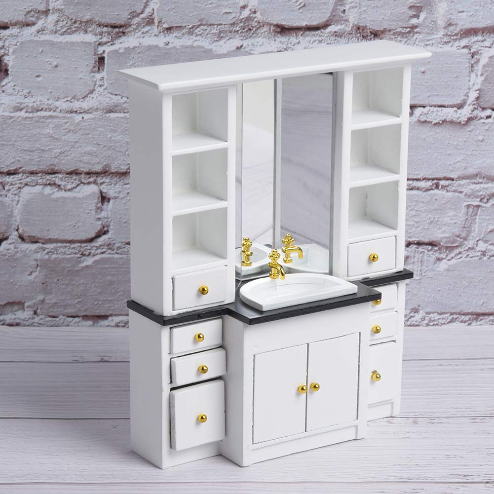 Yctze 1/12 Scale Dollhouse Mini Sink Cabinet, Miniature Bathroom & Kitchen Sink Cabinet, Realistic Dollhouse Furniture, Miniature Decorations & Accessories for Dollhouses