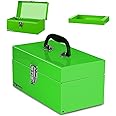P.I.T. 12’‘ Small Tool Box,Portable Removable Tray Heavy Steel Tool Box with Metal Latch Closure,Green,Tool Storage, Lockable,Mini Tool Box,Small Tool Case for Household, Warehouse,Tools Storage