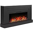 Ameriwood Home Lynnhaven 61 Inch Electric Fireplace with Mantel, Replaceable Fireplace Insert Heater, Remote Control, Timer, Realistic Log and Flame Effect, for Living Room or Bedroom, Matte Black