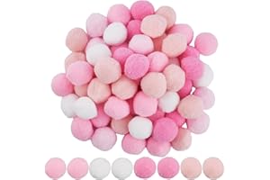 SUNNYCLUE 100Pcs Pink Pompom Balls Craft Pom Poms Bulk 25mm Polyester Valentine's Day Soft Fluffy Fuzzy Decor Round Mini Pomp