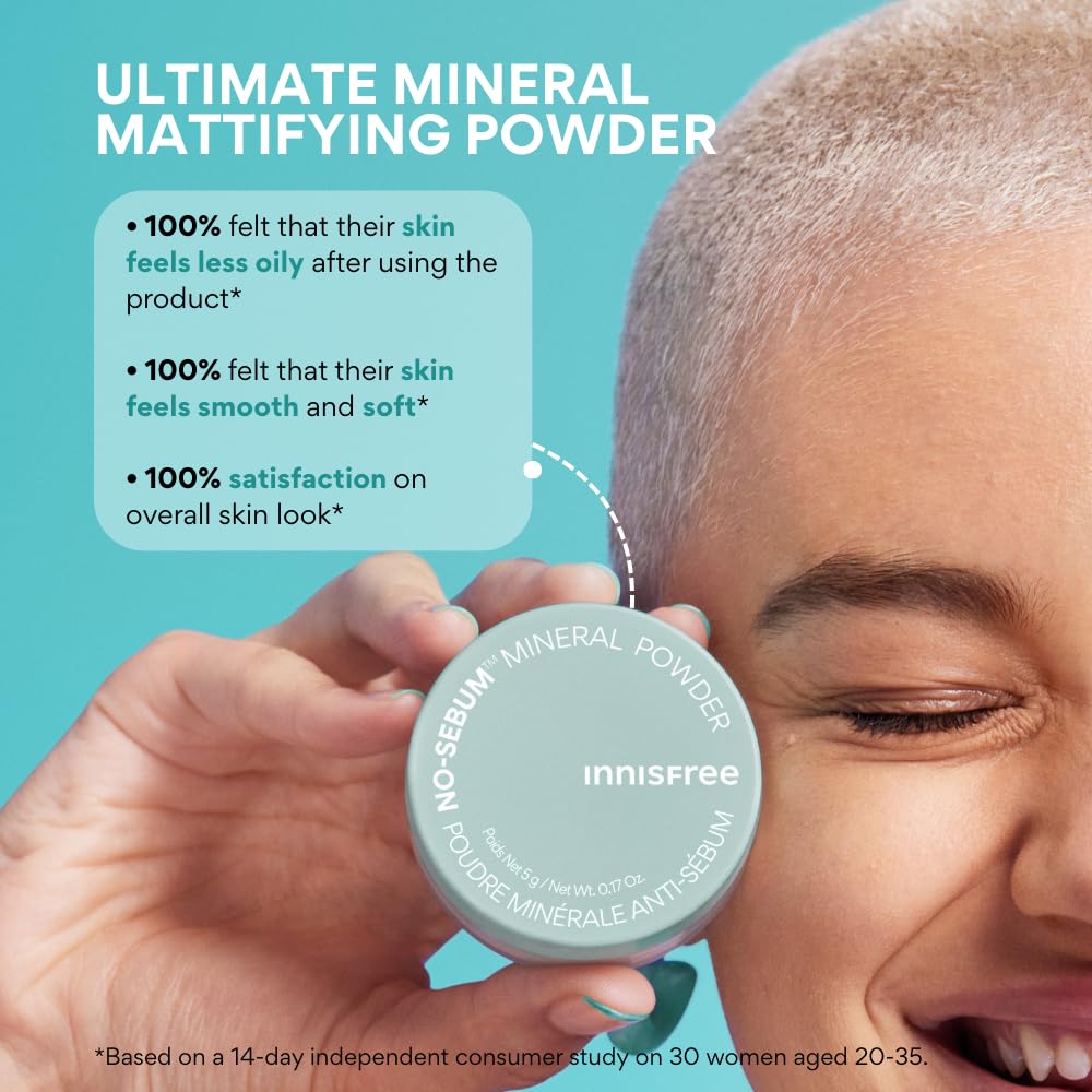 innisfree No Sebum Matte Mineral Powder, Korean Loose Setting Powder for Blurring, Shine Control, Fragrance-Free, Translucent