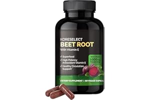 KORESELECT Beet Root 1000mg Capsules with Vitamin E -Supplement, Immune Support, Athletic Performance with Vegan 60 Caps, for Women and Men