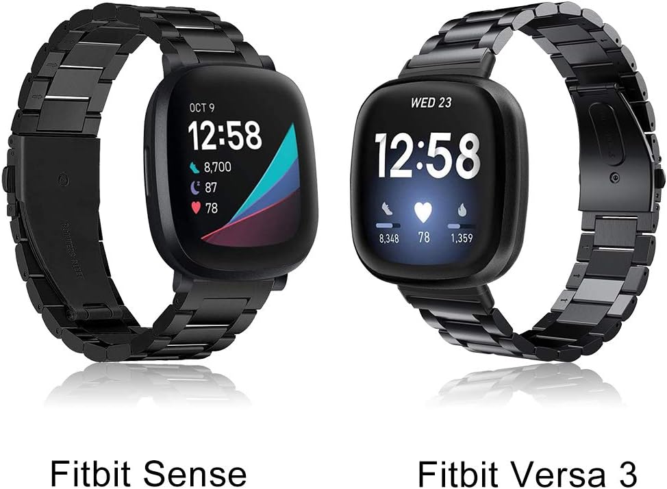 Songsier Strap Compatible with Versa 3 Strap/Sense, Solid Stainless