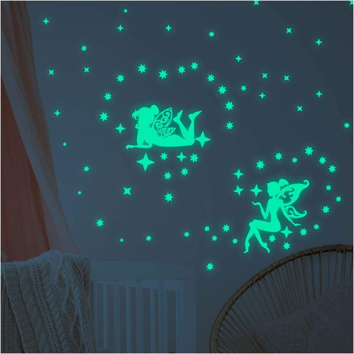 Adhesif Mural De 55cm X 25cm 2 Grands Stickers Phosphorescent Fees Decoration Pour Chambre Bebe Et Enfant 100 Etoiles Autocollant Fluorescent Et Lumineux Jusqua 5 Heures De Suite Ameublement Et Decoration Decoration