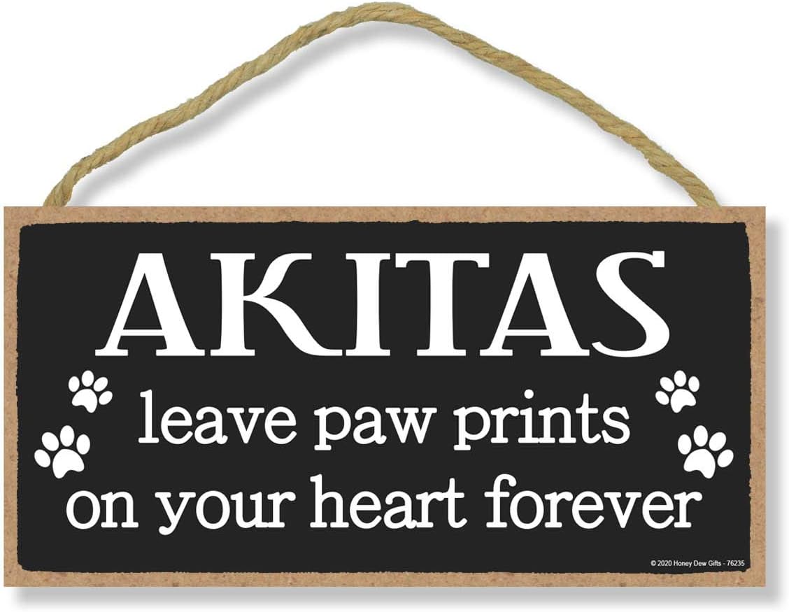 Honey Dew Gifts Akitas Leave Paw Prints, Wooden Pet Memorial Home Decor, Decorative Dog Bereavement Wall Sign, 5 Inches by 10 Inches