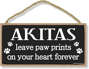Honey Dew Gifts Akitas Leave Paw Prints, Wooden Pet Memorial Home Decor, Decorative Dog Bereavement Wall Sign, 5 Inches by 10 Inches