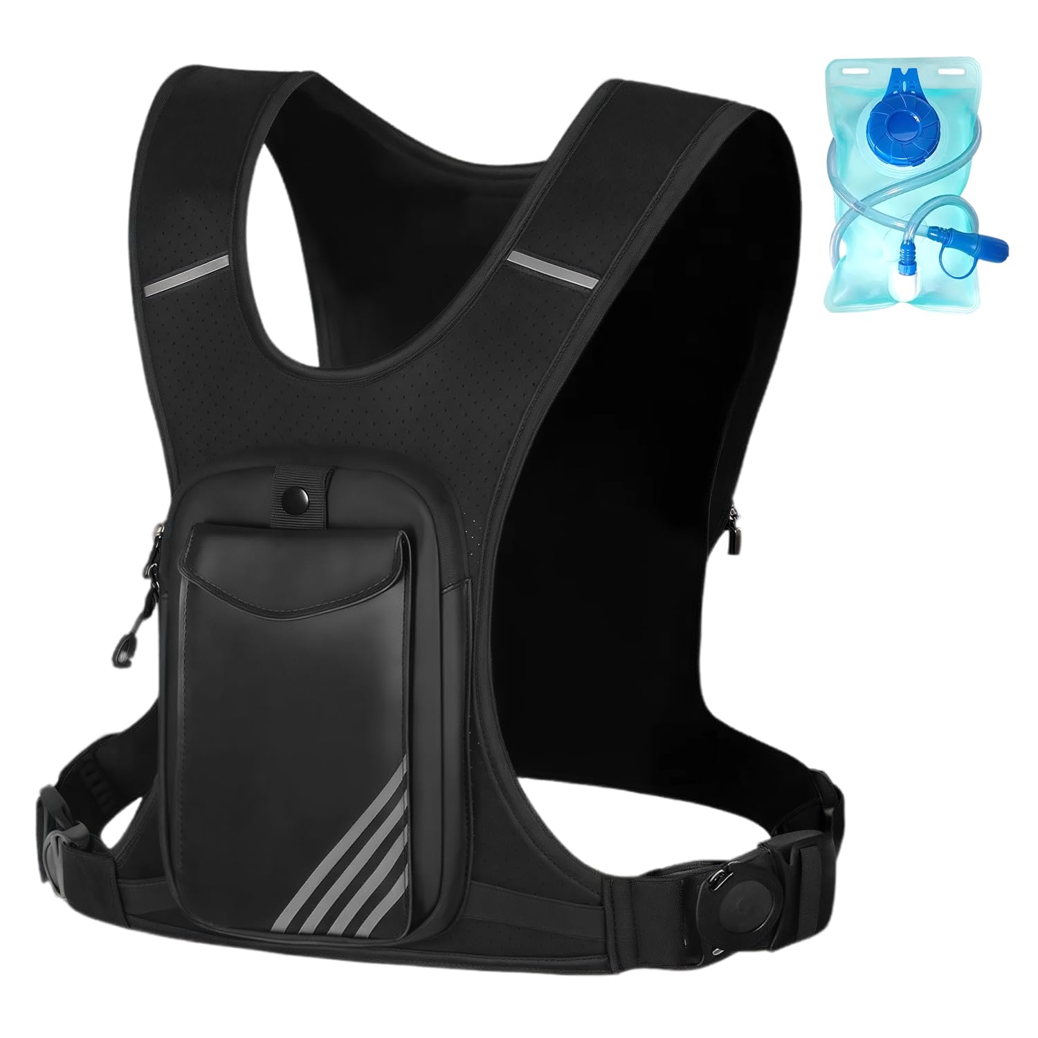 Photo 1 of ***UNKNOWN DAMAGES*** Running Hydration Vest Backpack with 800 ML Water Bladder, Minimalist Running Vest for Women Men with Phone Holder, Extra Storage for Hiking Cycling Marathon (Full_Black, One Size fits All)