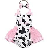 ODASDO Baby Girls Cow Print Tulle Tutu Romper Dresses with Headband First Birthday Party Cake Smash Outfit Photo Shoot