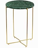 Metal Round Side End Table with Real Natural Marble
