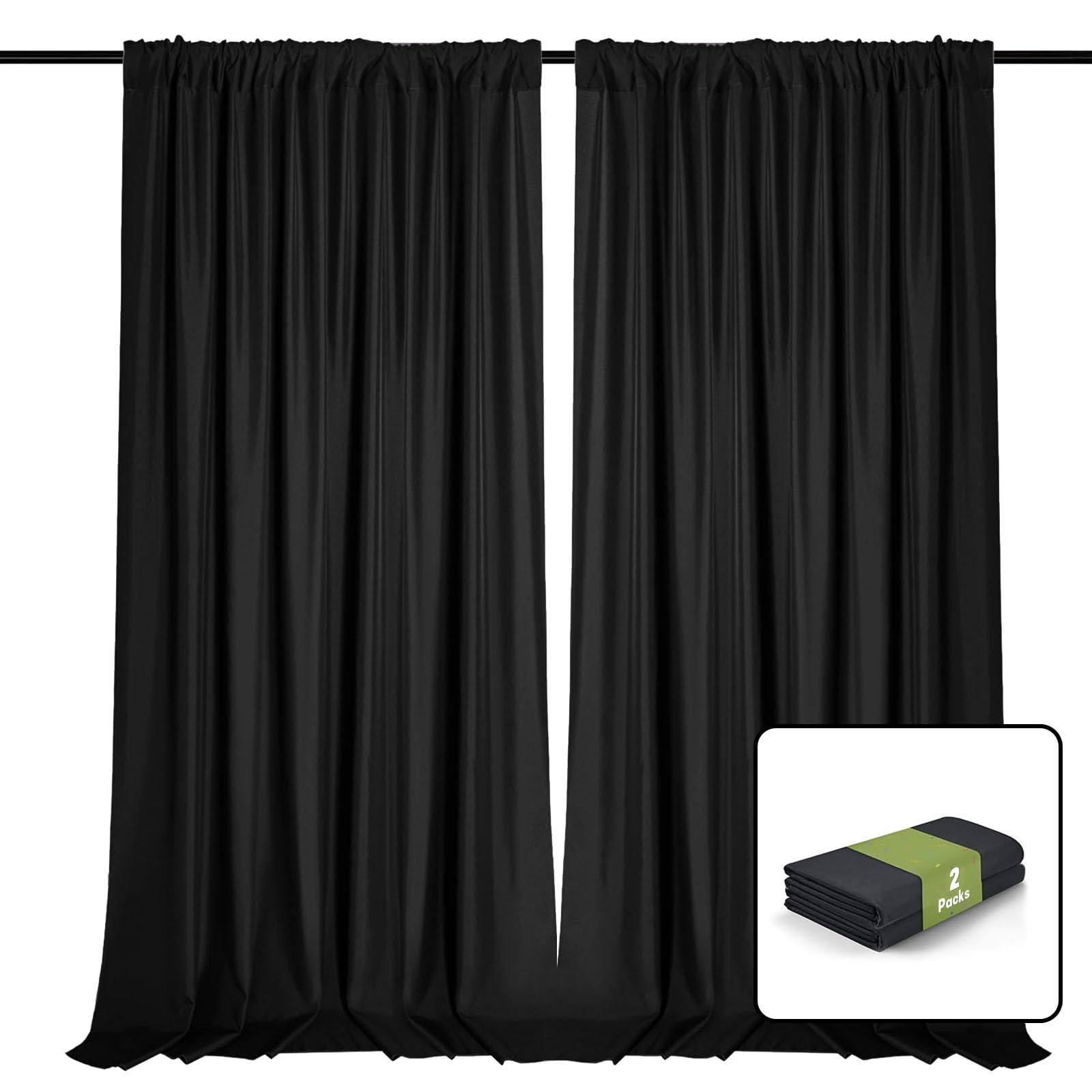 Photo 1 of 2 Panels Black Backdrop Curtain, 10 x 10 Feet Background Curtains for Parties, Weddings, Baby Showers, Bachelorette Halloween, Christmas Birthday Party Photoshoot Backdrop Curtains Decorations