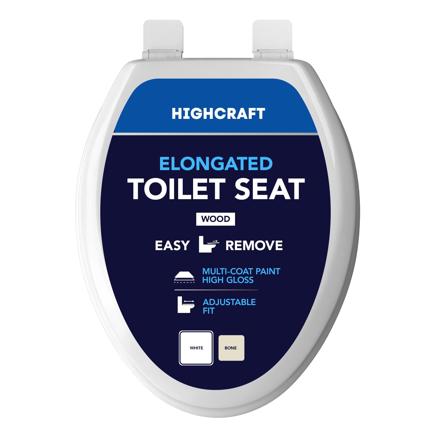 Photo 1 of ****DAMAGE MAJOR*** HIGHCRAFT Premium Elongated Toilet Seat with Adjustable Hinges & Quick Removal Mechanism - Molded Wood Toilet Seat - Fits Standard Elongated Toilets - Oval Seat in White