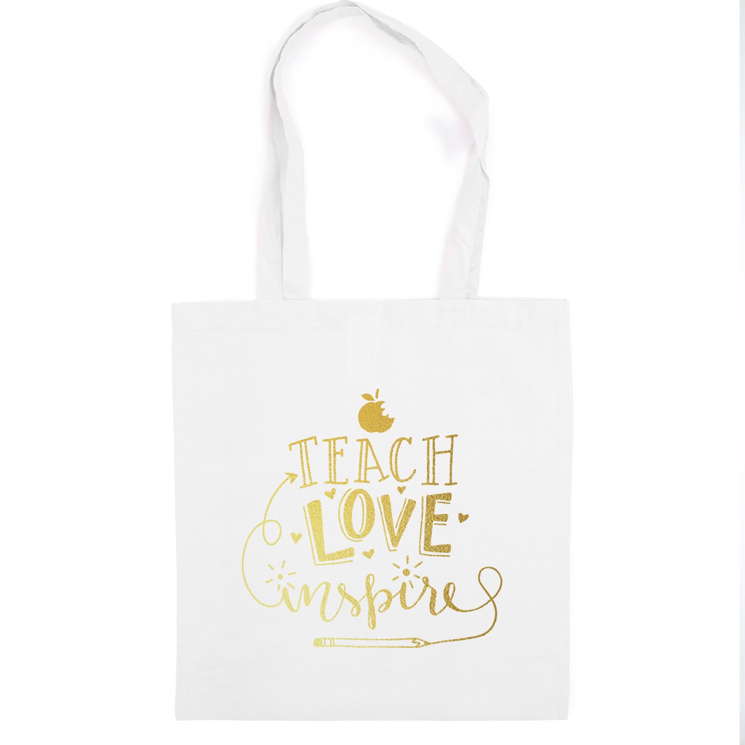 Stickerscape Teach, Love, Inspire tote bag | Teacher gifts | Perfect for Christmas (White bag - Gold text)
