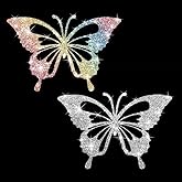 2PCS Sparkling Butterfly Self-Adhesive PVC Rainbow Glittery Decal Sticker for Cars, Laptops, Trucks, Motorcycles Wall Window Luggage Scratch Cover Door Multi-Surface Decor Sticker