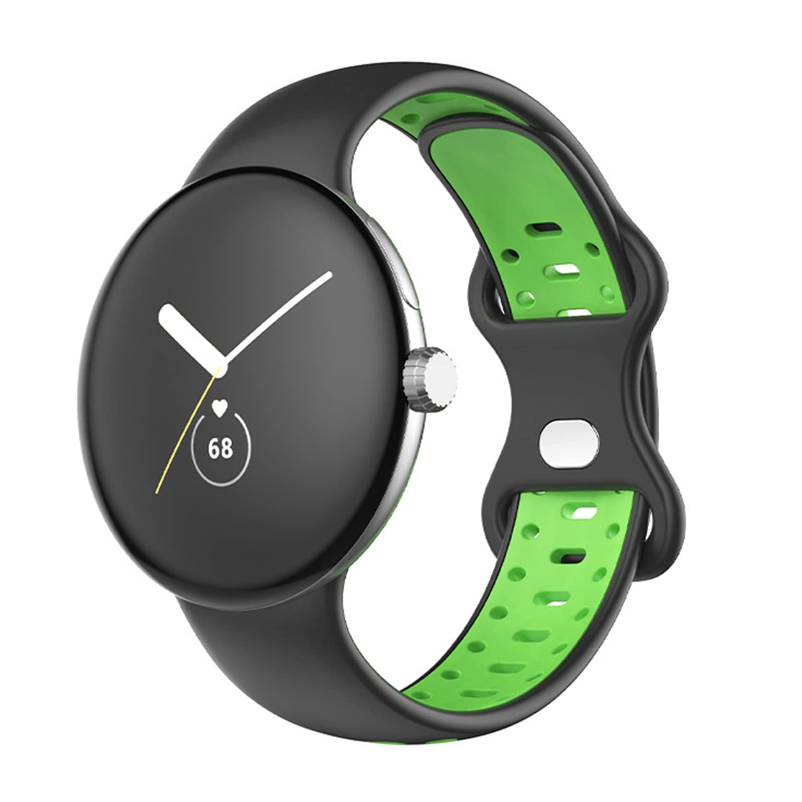 Miimall Compatible with Google Pixel Watch 2 (2023)/Pixel Watch Strap, Soft Silicone Sport Band Breathable Lightweight Waterproof Replacement Wristband Strap for Pixel Watch (Black+Green)