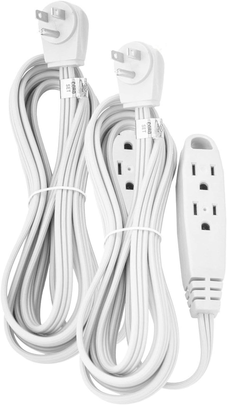 Aurum Cables 10-Feet 3 Outlet Extension Cord Indoor/Outdoor Extension Cord 16AWG 2 Pack - White - UL Listed - - 
