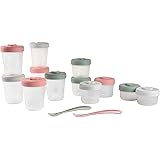 BEABA Clip Containers Set of 12 + 2 Spoons, 3 oz, 5 oz and 8 oz Baby Food Storage Containers with Lid, Baby + Toddler Snack C