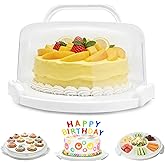 Slomg Plastic Cake Carrier with Lid and Handle, Multipurpose Cake Stand Holder Container for 11 in Cake, Round Cupcake Storage Box Serving Tray with Cover for Bundt Dessert Pie Pizza Eggs Fruit White