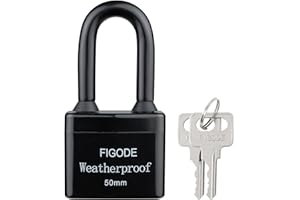 FIGODE® Outdoor Waterproof Padlock, Large Heavy Duty Sturdy Covered Laminated Steel Keyed Lock, 2.2 in. Wide, Long Padlock