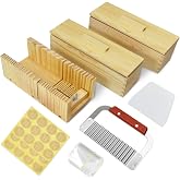 Artcome Loaf Soap Making Cutting Mold Kit 2Pcs 42oz Rectangular Silicone Soap Mold, 2Pcs Wooden Box with Lid, Adjustable Wooden Soap Cutting Tool with Stainless Steel Wavy &amp; Plastic Straight Cutter