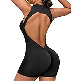 Workout Jumpsuit Zip Up Rompers Open Back Bottom Shorts Bodysuit Bodycon Sexy One Piece Sleeveless V Back Scrunch Yoga Gym