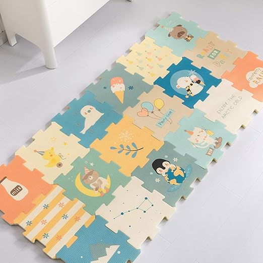 Amazon Co Jp パズルマット ジョイントマット 18枚セット 30ｃｍ 厚み2ｃｍ 赤ちゃん ベビー フロアマット 床暖房対応 知育 絵柄 両面 抗菌 エコ 洗える 防音 ケガ防止 クッションマット プレイマット かわいい ホーム キッチン