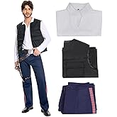 Tonainy Men Space Adventure Cosplay Costume White Shirt Side Red Striped Pants Multi Pocket Vest Captain Outfit Full Set