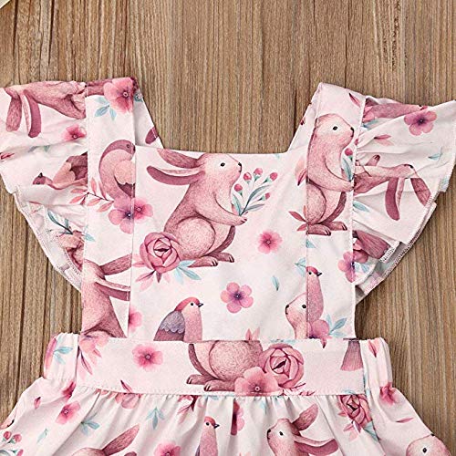 Toddler Baby Girl Easter Clothes Floral Ruffle Fly Sleeve Bunny Print Princess Dress Girls Summer Outfit (Floral, 90 (1-2Years))
