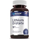 Lithium Orotate 10mg per Capsule - 60 Vegetarian Capsules. Memory and Emotional Wellness Support - Magnesium Stearate Free - 2 Months Supply of Lithium Supplement.