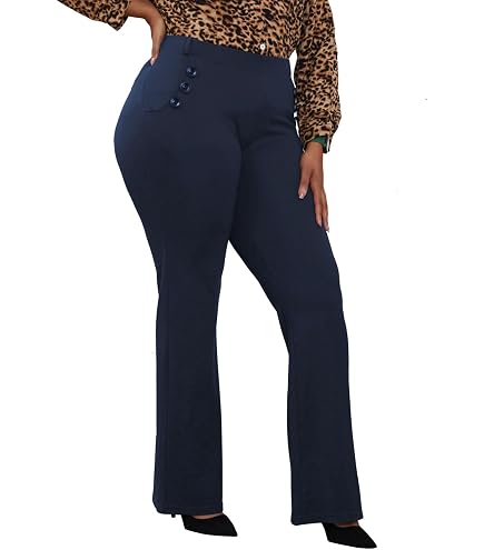 navy blue plus size dress pants DGD Stretch for Women Wrinkle-Free Office Pant with Pocket High Waist Work Casual Pant Blue-C 4XL at Amazon Women's Clothing store Style:WIDE SIZE::M Camila Mendes looks radiant dinner look