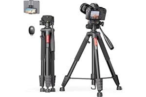 KINGJOY 74" Tripod for Camera Phone with Travel Bag, Wireless Remote and Phone Tablet Holder, Compatible with Canon Nikon DSLR Cameras, Cell Phones, Tablets, Projector, Binoculars