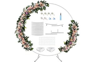 AnBaiMei 7 Ft Round Wedding Arch Stand with Metal Base for Flower Balloon Decoration, Circle Backdrop Stand Frame for Ceremony, Birthday Party, Baby Shower, White