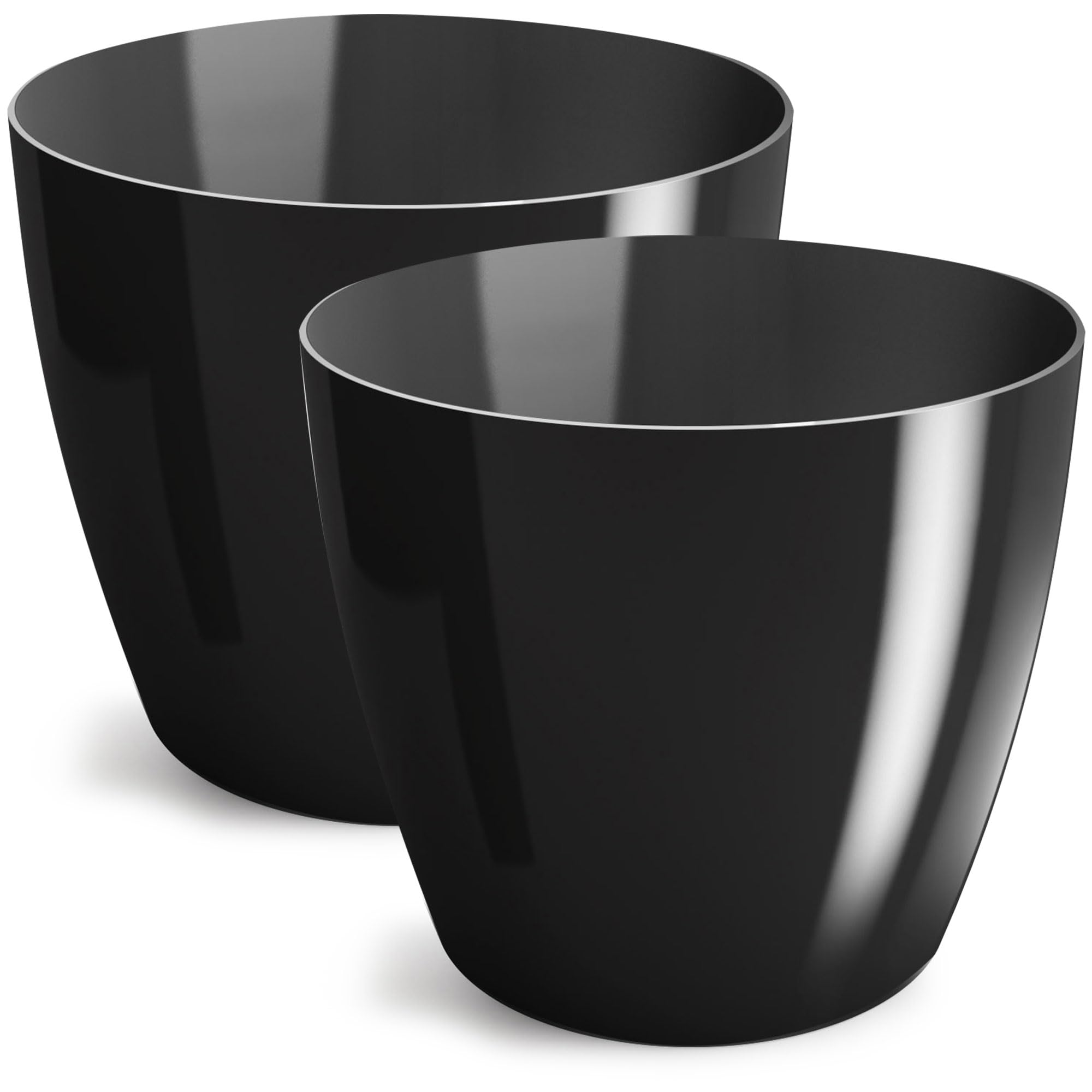 PECZEKO Shiny Flower Pot, Plastic Planter, Decorative Pot for Large and Small Plants, Set of 2 Flower Pot, Herb Pot, Black, Diameter 18 cm