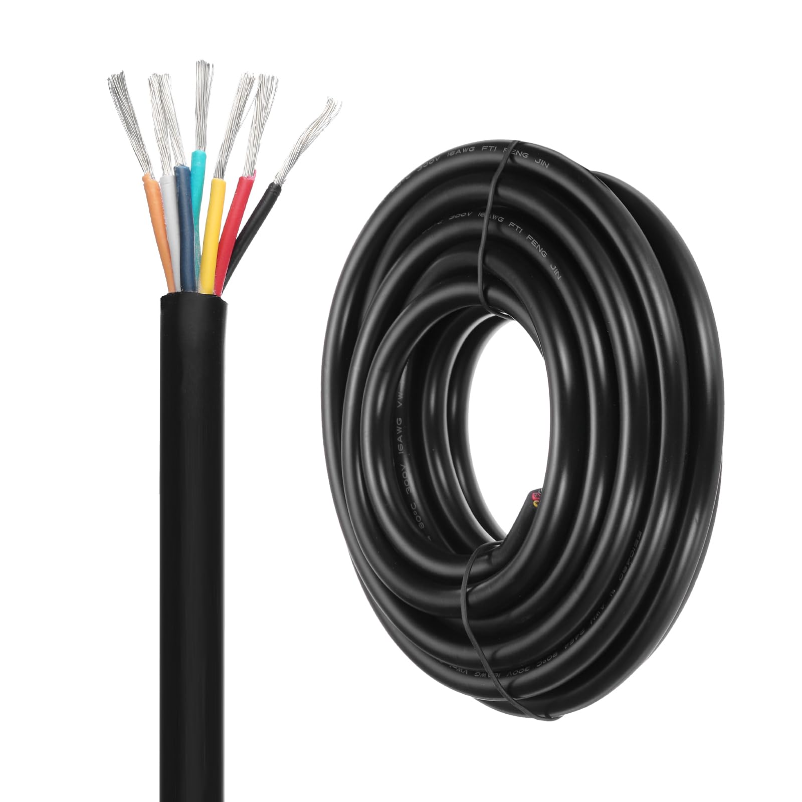 DMiotech 16 Gauge Wire Electrical Wire 7 Conductor, 16 AWG Extension Cable Cord 20 Ft/6 m UL2464 300V Stranded Tinned Copper Wire for LED Lighting Automotive