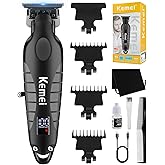 KEMEI Trimmer Professional Cordless Hair Clipper for Men Electric Beard Trimmers Barber Hair Cuttings Kit, Zero Gapped T Blade Trimmers with LCD Display, KM-2293, Black