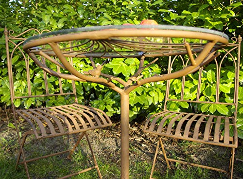 GeKi Trend Edles Bistroset Balkonset Metall Eisen Vintage Antik Bistrotisch mit 2 Stühlen und Glasplatte Outdoor Garten Bistro Set Balkon Set 3 teilig – Bild 5