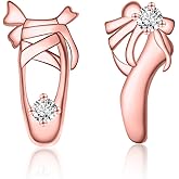 Dainty Ballet Earrings for Women - 925 Sterling Silver Ballet Shoes Stud Earrings Rose Gold-plated Zirconia Cute Dancing Earring Stud Hypoallergenic Jewelry Gifts