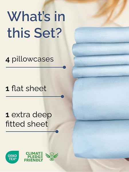 EXTRA DEEP QUEEN SHEET SET – 6 PIECE BREATHABLE AND COOLING SHEETS – HOTEL LUXURY BEDDING FOR WOMEN, MEN, KIDS & TEENS – EASY SECURE FIT – SOFT, WRINKLE FREE & COMFY – EXTRA DEEP POCKETS – LIGHT BLUE
