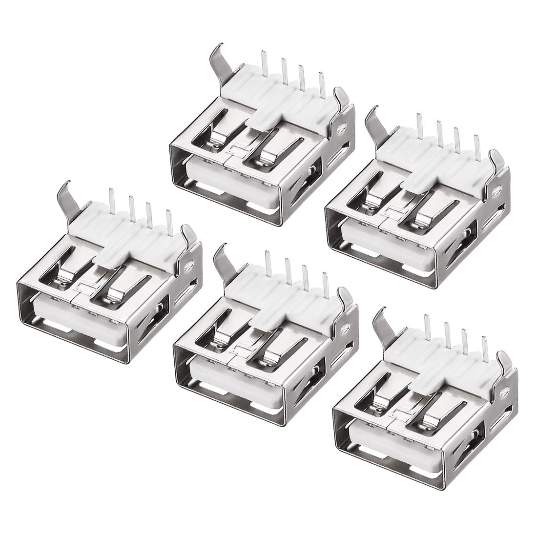 sourcing map PCB USB Connector 2.0 Type-A Female Jack 90 Degree Soldering Bend Foot 5pcs