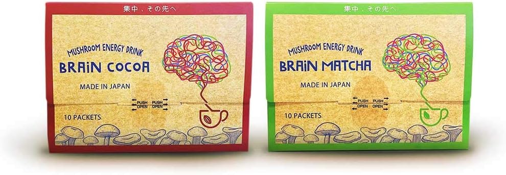 Brain Cocoa + Brain Matcha マッシュルームココア [チャーガ ヤマブシタケ テアニン配合] マッシュルーム抹茶 [国産有機抹茶 ヤマブシタケ テアニン配合](10包入✖️2箱) 国内製造 – Mushroom Organic Cocoa/ Matcha 10…