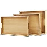 Flexzion Natural Bamboo Tray - 2 Pack Bamboo Serving Tray with Handles - Eco-Friendly Decorative Wooden Handle Food Serving Tray for Eating Breakfast Lunch Dinner