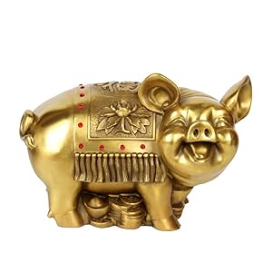 Brass Feng Shui Money Pig Statue 4.7”(L) Attract Wealth Chinese Zodiac Sculpture Home Decoration Collectible PTZY039