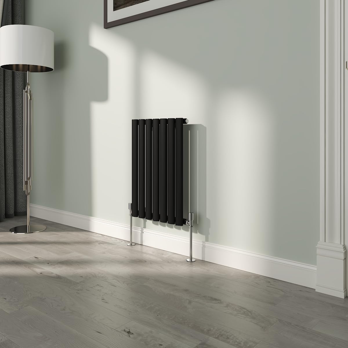 NRG Premium Black Oval Single Panel Designer Radiator 600x413mm Central Heating