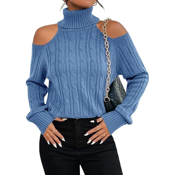 RoseSeek Women's Turtleneck Cut Out Cold Shoulder Tops Tee Long