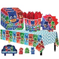 Another Dream PJ Masks Birthday Party Pack for 16 with Plates, Napkins, Cups, Tablecover, and Candles